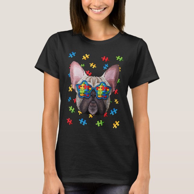 Autism Awareness French Bulldog Puzzle Sonnenbrill T-Shirt (Vorderseite)
