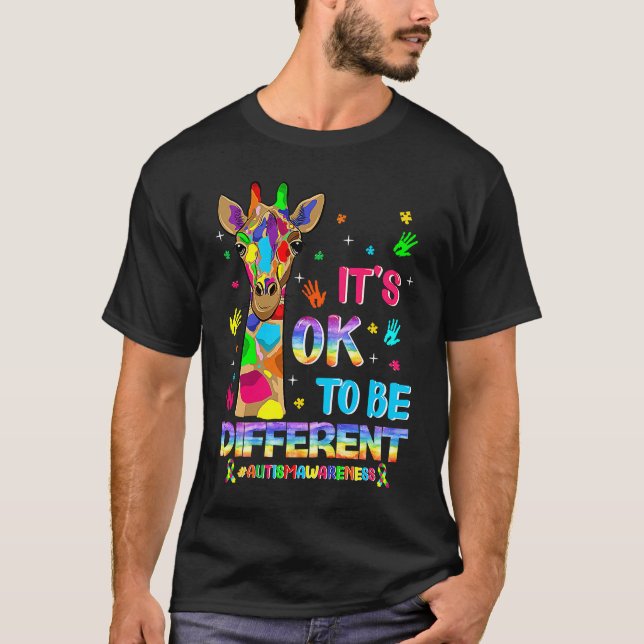 Autism Awareness Giraffe Flower Its Ok To Be Diffe T-Shirt (Vorderseite)