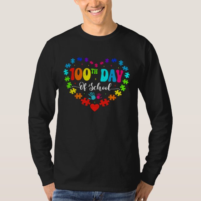 Autism Awareness  Heart 100th Day of School Teache T-Shirt (Vorderseite)