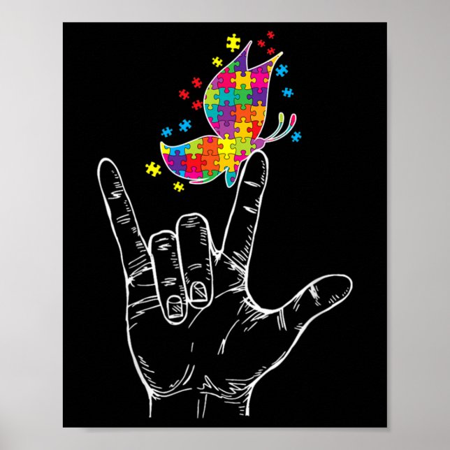 Autism Awareness I Love You Asl Hand Sign Language Poster (Vorne)
