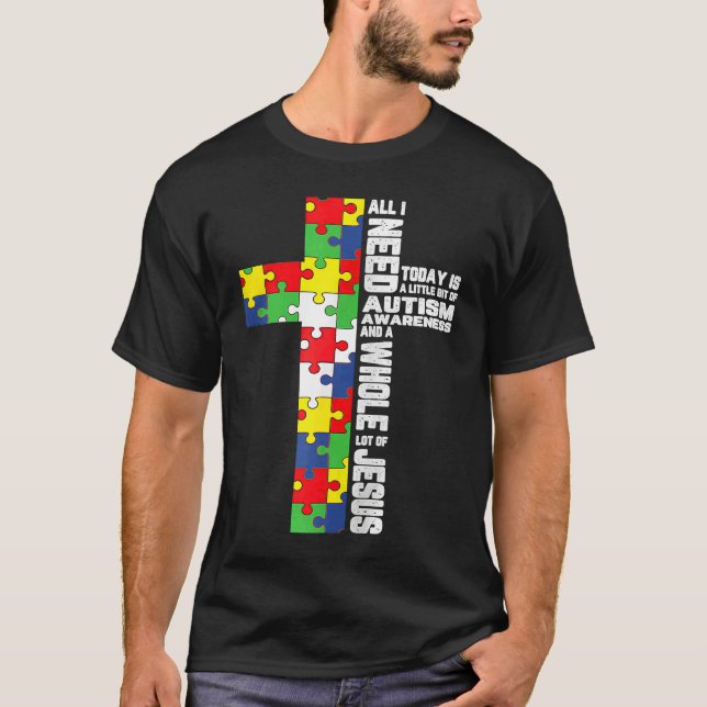Autism Awareness Jesus Cross Christian God Jigsaw  T-Shirt (Vorderseite)