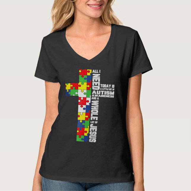Autism Awareness Jesus Cross Christian God Jigsaw  T-Shirt (Vorderseite)