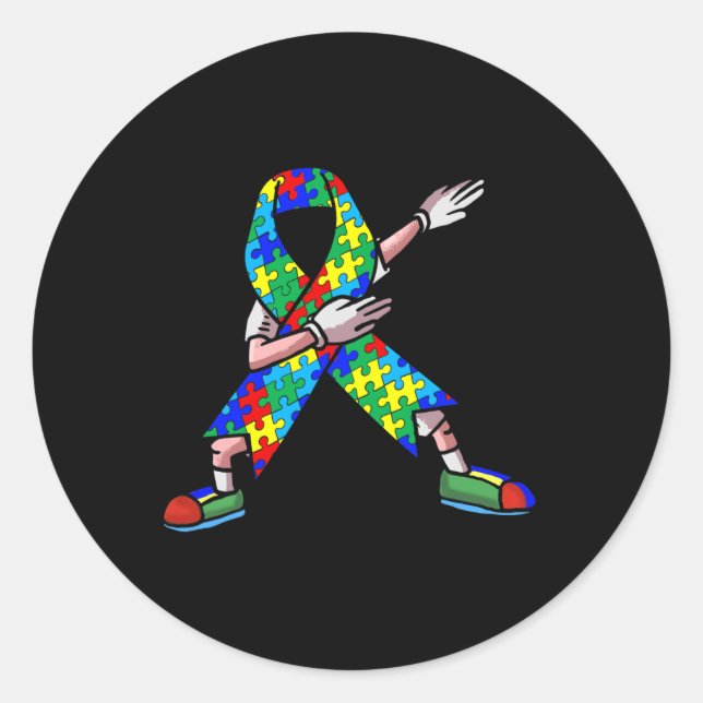 Autism Awareness Kids Dabbing Puzzle Piece Love Da Runder Aufkleber (Vorderseite)