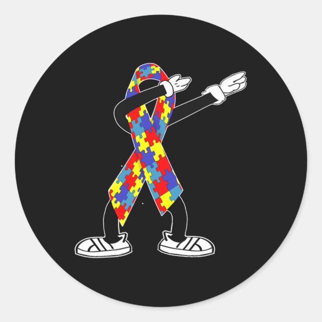 Autism Awareness Kids Dabbing Puzzle Piece Love Da Runder Aufkleber (Vorderseite)