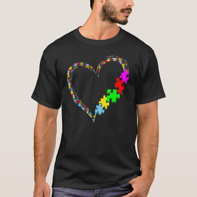 Autism Awareness Love Heart Puzzle Piece Valentine T-Shirt (Vorderseite)
