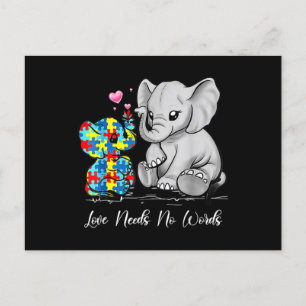 Autism Awareness Love Needs No Words Elephant Supp Postkarte