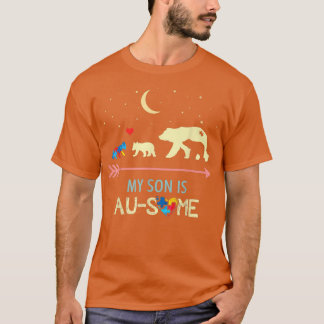 Autism Awareness Mama Bear My Son Is AU-SOME Premi T-Shirt