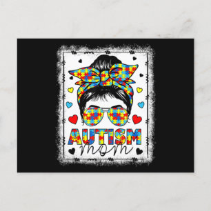 Autism Awareness Mom Life Messy Bun Bleached Mothe Postkarte