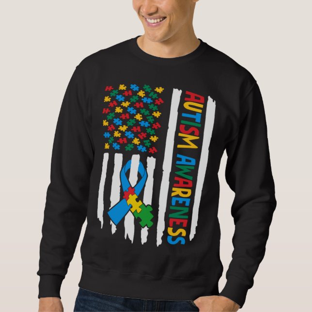 Autism Awareness Month American Flag Puzzle Piece  Sweatshirt (Vorderseite)