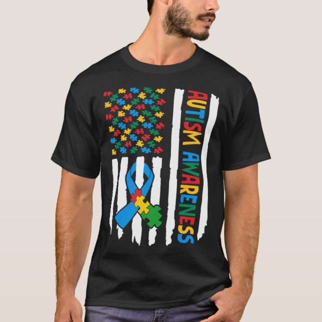 Autism Awareness Month American Flag Puzzle Piece  T-Shirt (Vorderseite)