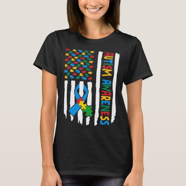Autism Awareness Month American Flag Puzzle Piece  T-Shirt (Vorderseite)