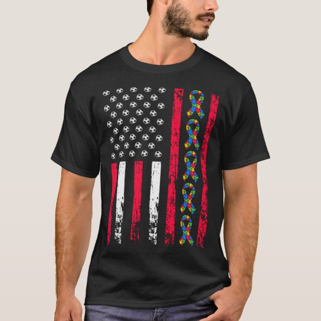 Autism Awareness Month American Sports Flag Soccer T-Shirt (Vorderseite)