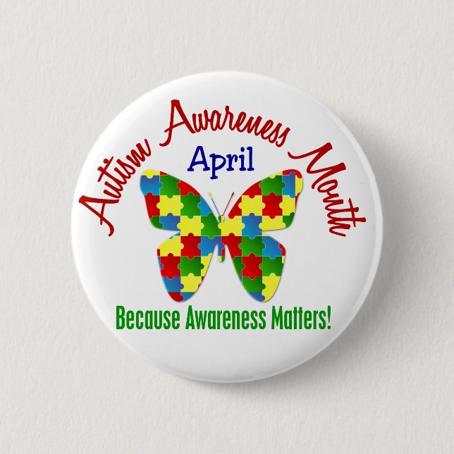AUTISM AWARENESS MONTH APRIL Puzzle Butterfly Button (Vorderseite)