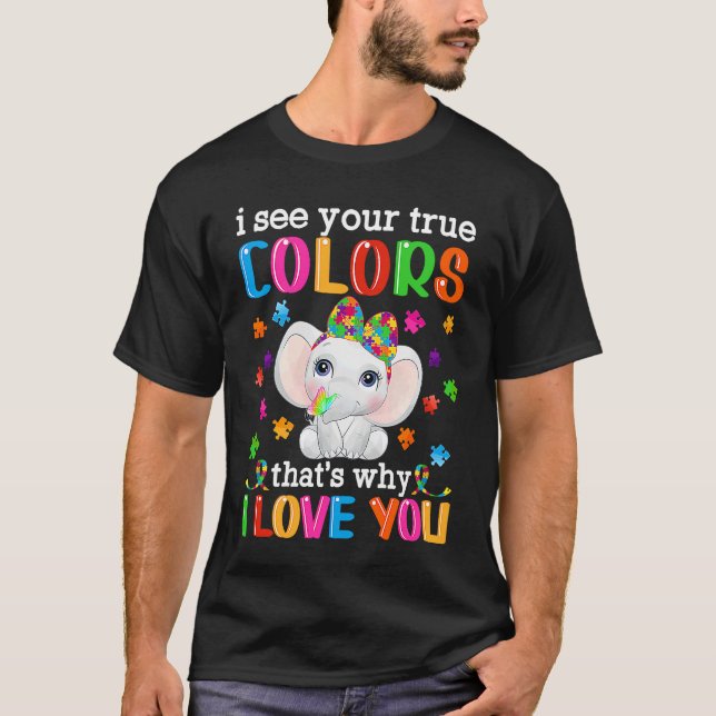 Autism Awareness Month Mama Papa Elephant Love Nee T-Shirt (Vorderseite)