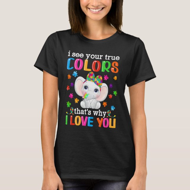 Autism Awareness Month Mama Papa Elephant Love Nee T-Shirt (Vorderseite)