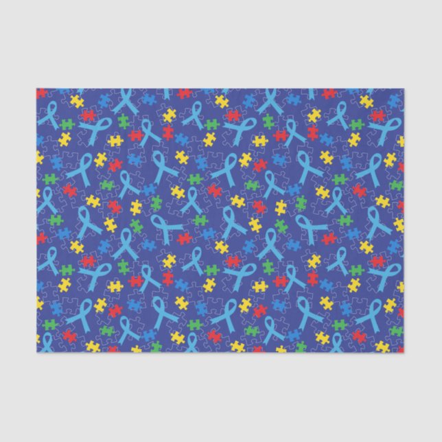 Autism Awareness Month Ribbon Puzzle Pattern Seidenpapier (Vorderseite)