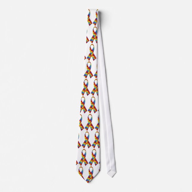 Autism Awareness Puzzle Piece Ribbon Neck Tie Krawatte (Vorderseite)