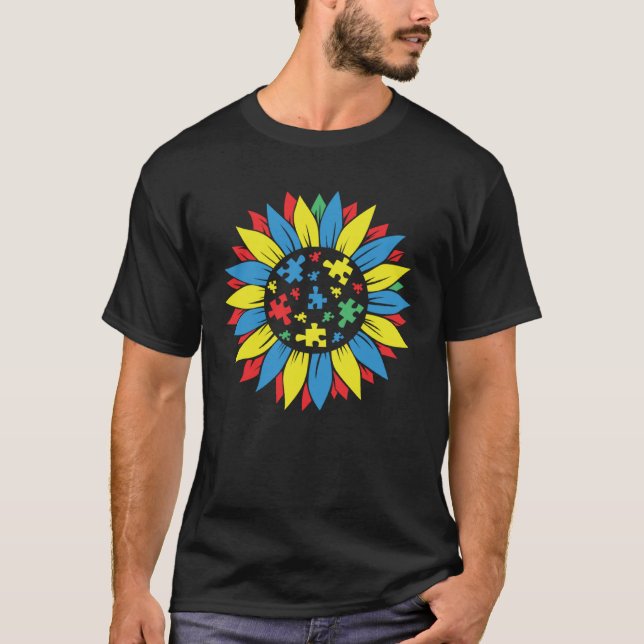 Autism Awareness Puzzle Piece Sunflower Autism War T-Shirt (Vorderseite)
