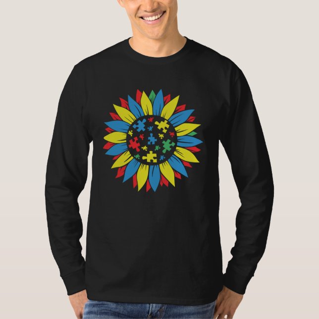 Autism Awareness Puzzle Piece Sunflower Autism War T-Shirt (Vorderseite)
