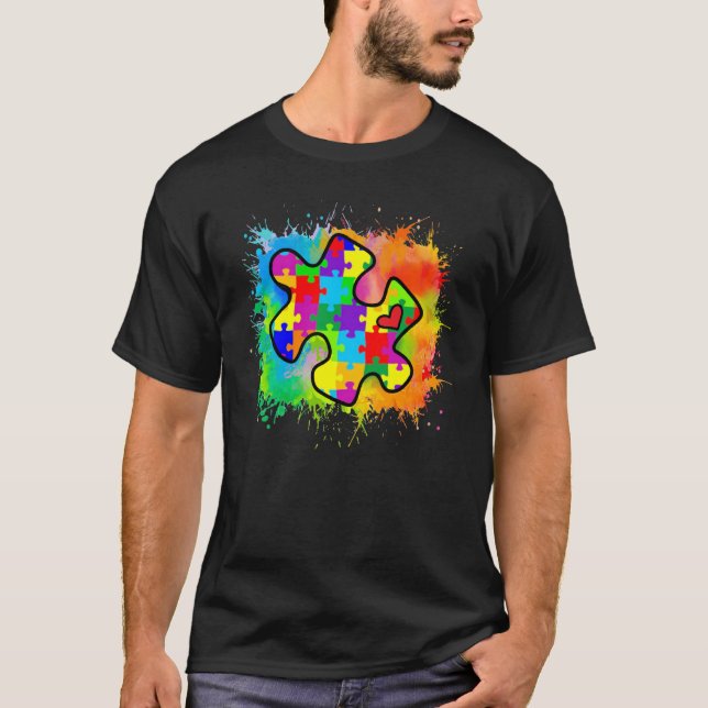 Autism Awareness Puzzle Piece Watercolor Boy Kids T-Shirt (Vorderseite)