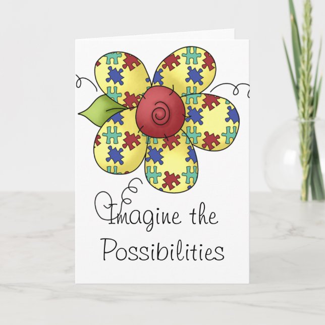 Autism Awareness Puzzle Pieces Flower Design Karte (Vorderseite)