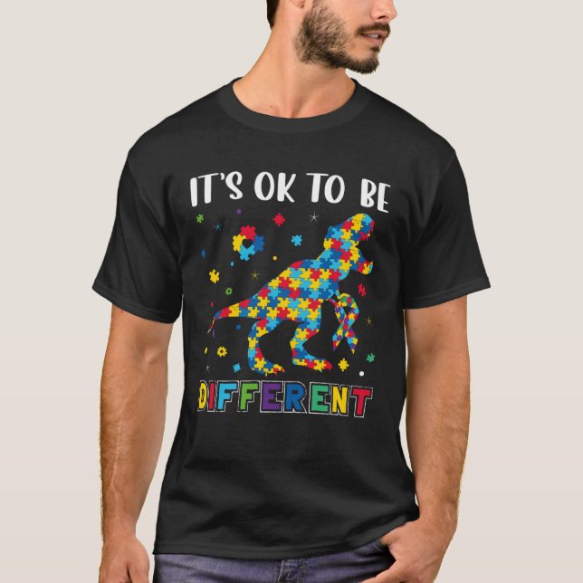 Autism Awareness Puzzle Rex Boys Its Ok To Be Diff T-Shirt (Vorderseite)