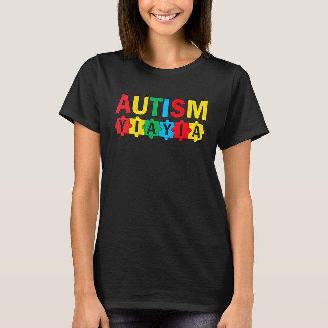 Autism Awareness Puzzle Ribbon Proud Autism Yiayia T-Shirt (Vorderseite)