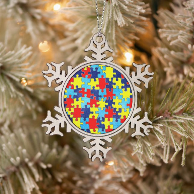 Autism Awareness-Puzzle von Shirley Taylor Schneeflocken Zinn-Ornament (Baum)