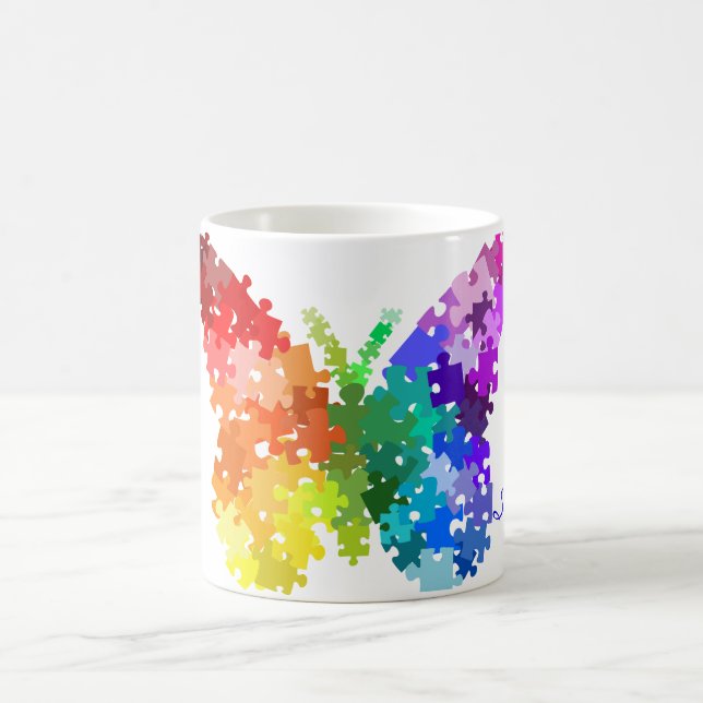 Autism Awareness Rainbow Puzzle Butterfly Tasse (Mittel)