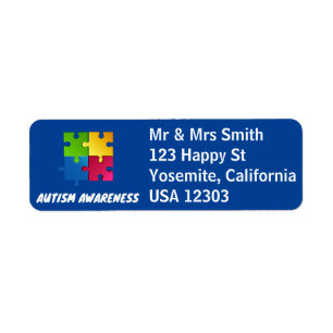 Autism Awareness Return Address Label in Blue