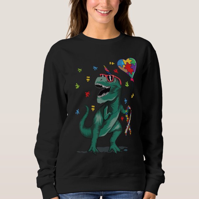 Autism Awareness Ribbon Rex Dinosaur Puzzle Heart  Sweatshirt (Vorderseite)
