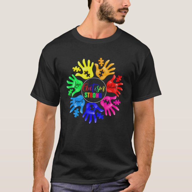 Autism Awareness Sign Language Hand Puzzle Support T-Shirt (Vorderseite)