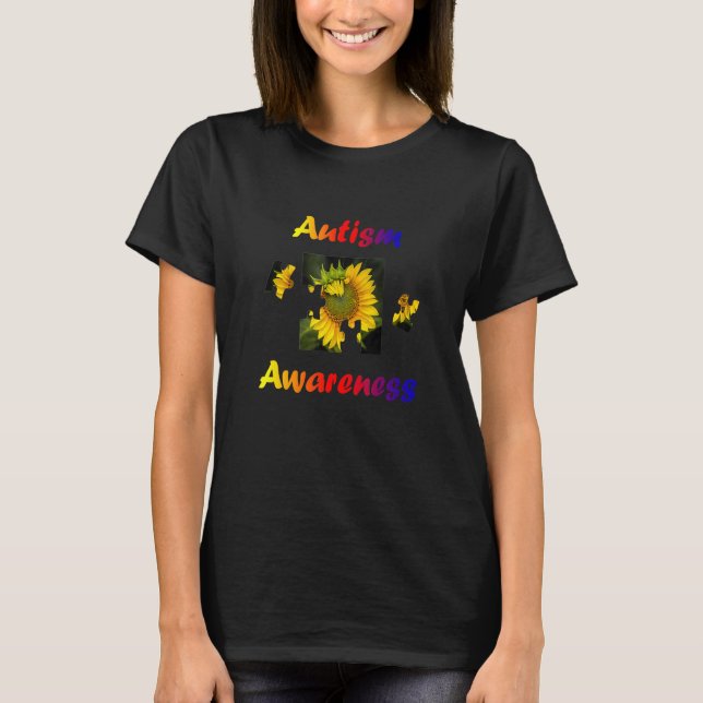 Autism Awareness Speaks Sunflower Puzzle Piece Rai T-Shirt (Vorderseite)