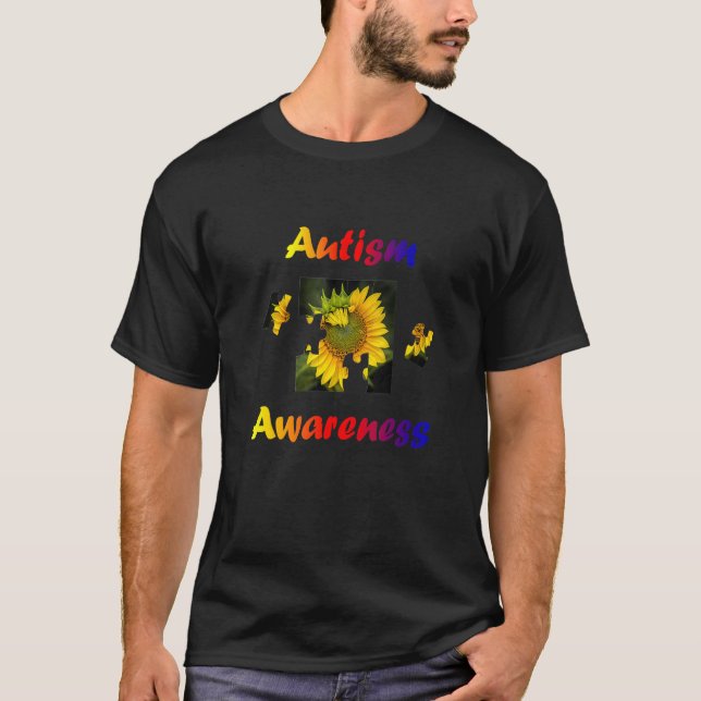 Autism Awareness Speaks Sunflower Puzzle Piece Rai T-Shirt (Vorderseite)