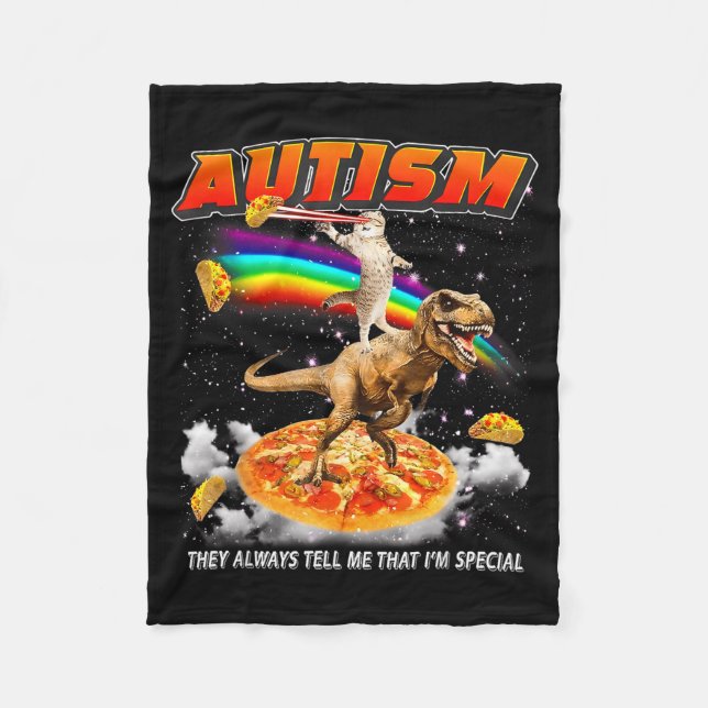 Autism Awareness T-rex Cat Meme Neurodiversity Pri Fleecedecke (Vorderseite)