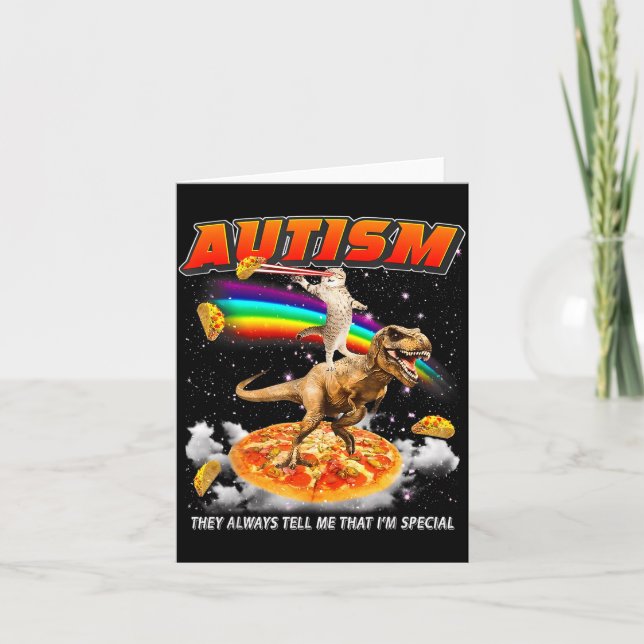 Autism Awareness T-rex Cat Meme Neurodiversity Pri Karte (Vorderseite)