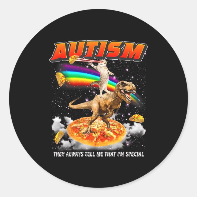 Autism Awareness T-rex Cat Meme Neurodiversity Pri Runder Aufkleber (Vorderseite)