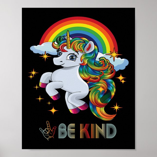 Autism Awareness Unicorn Be Kind Asl Love Sign Lan Poster (Vorne)