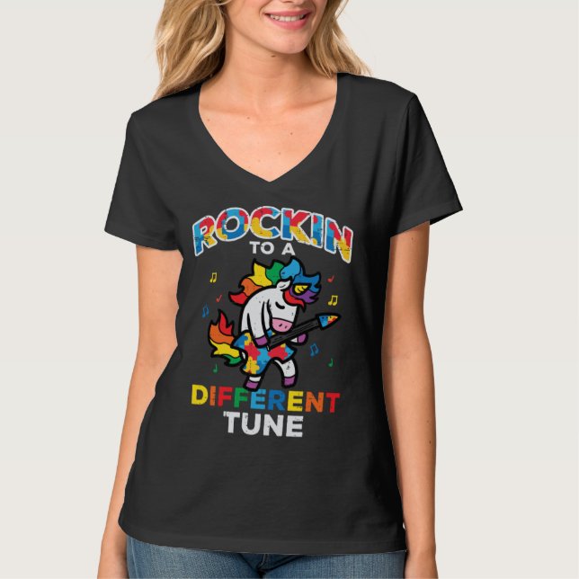 Autism Awareness Unicorn Rockin Different Tune Tod T-Shirt (Vorderseite)