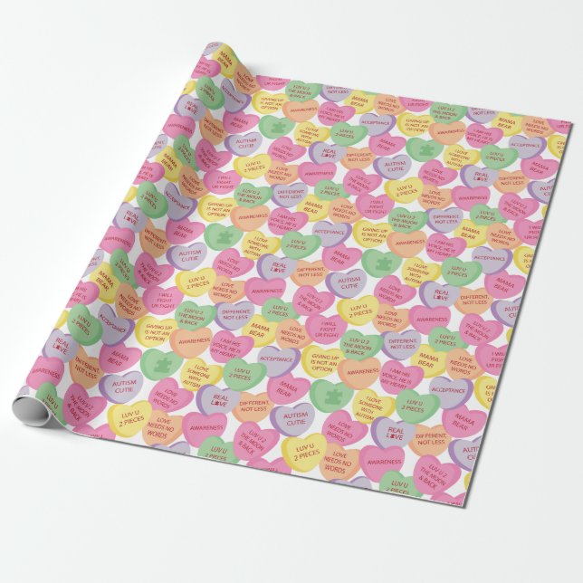 Autism Awareness Valentine Heart Candy Sayings Geschenkpapier (Ungerollt)