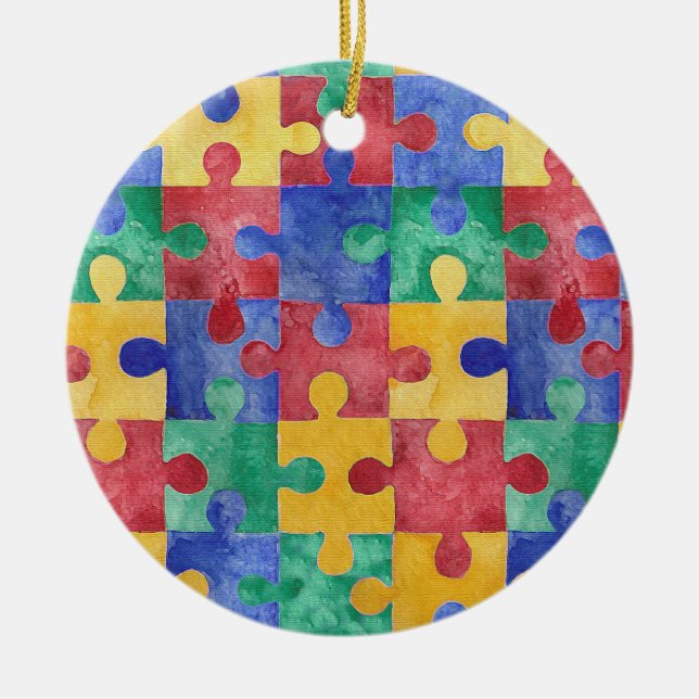 Autism Awareness watercolor puzzle ornament (Vorne)