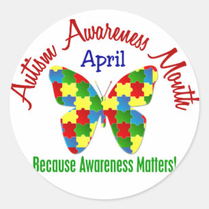 AUTISM AWARENING MONAT APRIL Puzzle Butterfly Runder Aufkleber