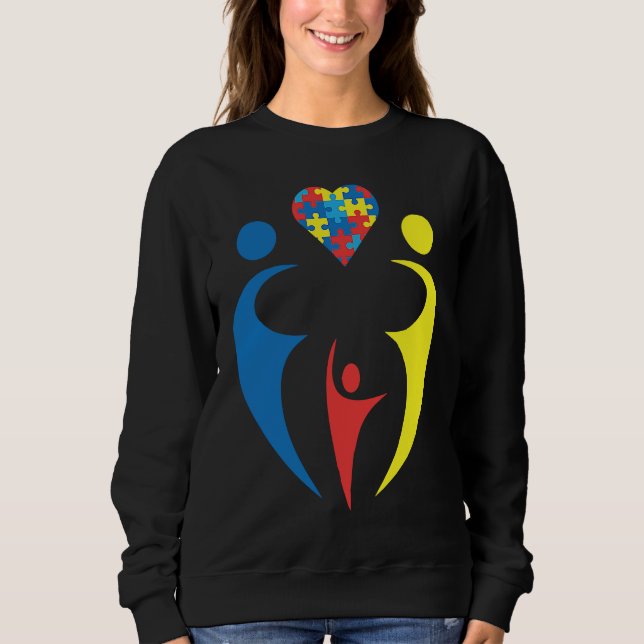 Autism Awarness Family Trio Heart Puzzle Design Sweatshirt (Vorderseite)