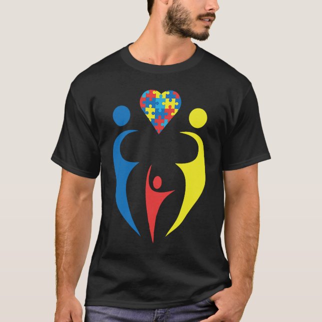 Autism Awarness Family Trio Heart Puzzle Design T-Shirt (Vorderseite)