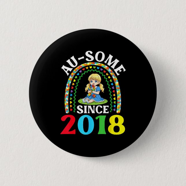 Autism Awesome Ausome Since 2018 Awareness 8th Bir Button (Vorderseite)
