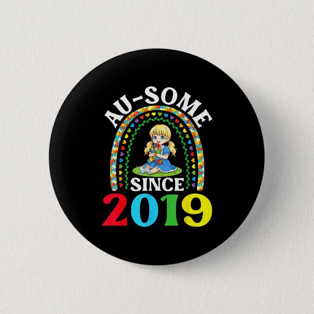 Autism Awesome Ausome Since 2019 Awareness 7th Bir Button (Vorderseite)