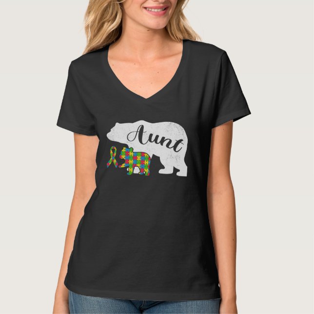 Autism Bear Aunt  Women's Autism Awareness Aunties T-Shirt (Vorderseite)