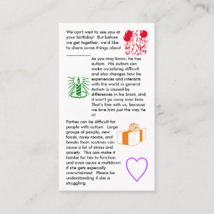 Autism Birthday Girl Business Card Visitenkarte
