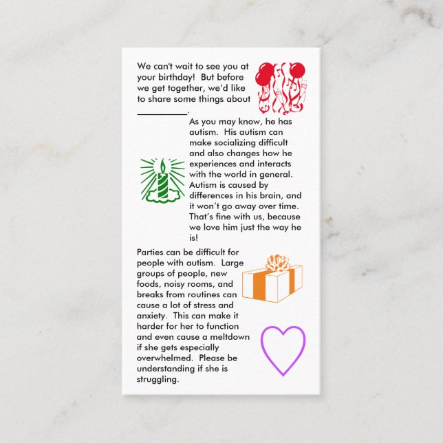 Autism Birthday Girl Business Card Visitenkarte (Vorderseite)