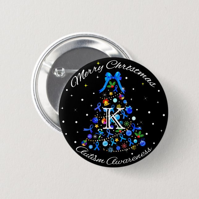 Autism Blue Christmas Tree Button (Vorne & Hinten)